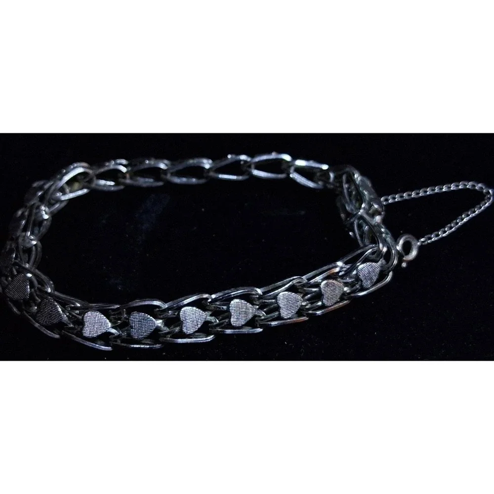 Elizabeth Rand Sterling Silver Heart Bracelet 7.5 Inches Long Vintage 925 Signed